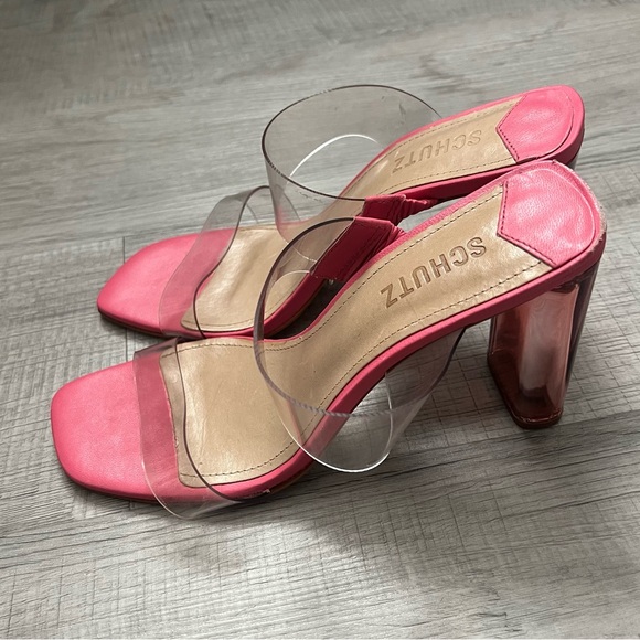 SCHUTZ Ariella Acrylic Heels Pink Clear-Strap Block Heel Sandals Size 8 - Picture 7 of 15